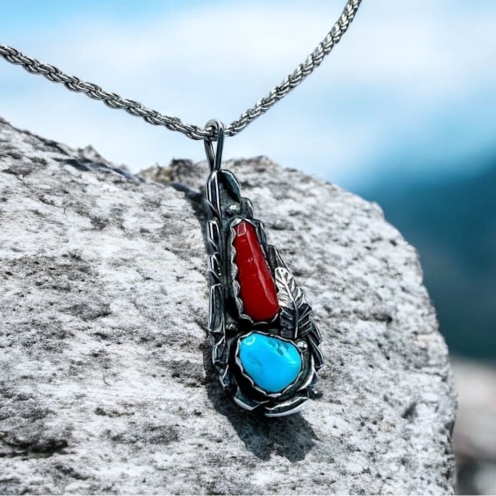 🌺Vintage Zuni Vance Cheama Sterling, Turquoise & Coral Necklace - Picture 11 of 11